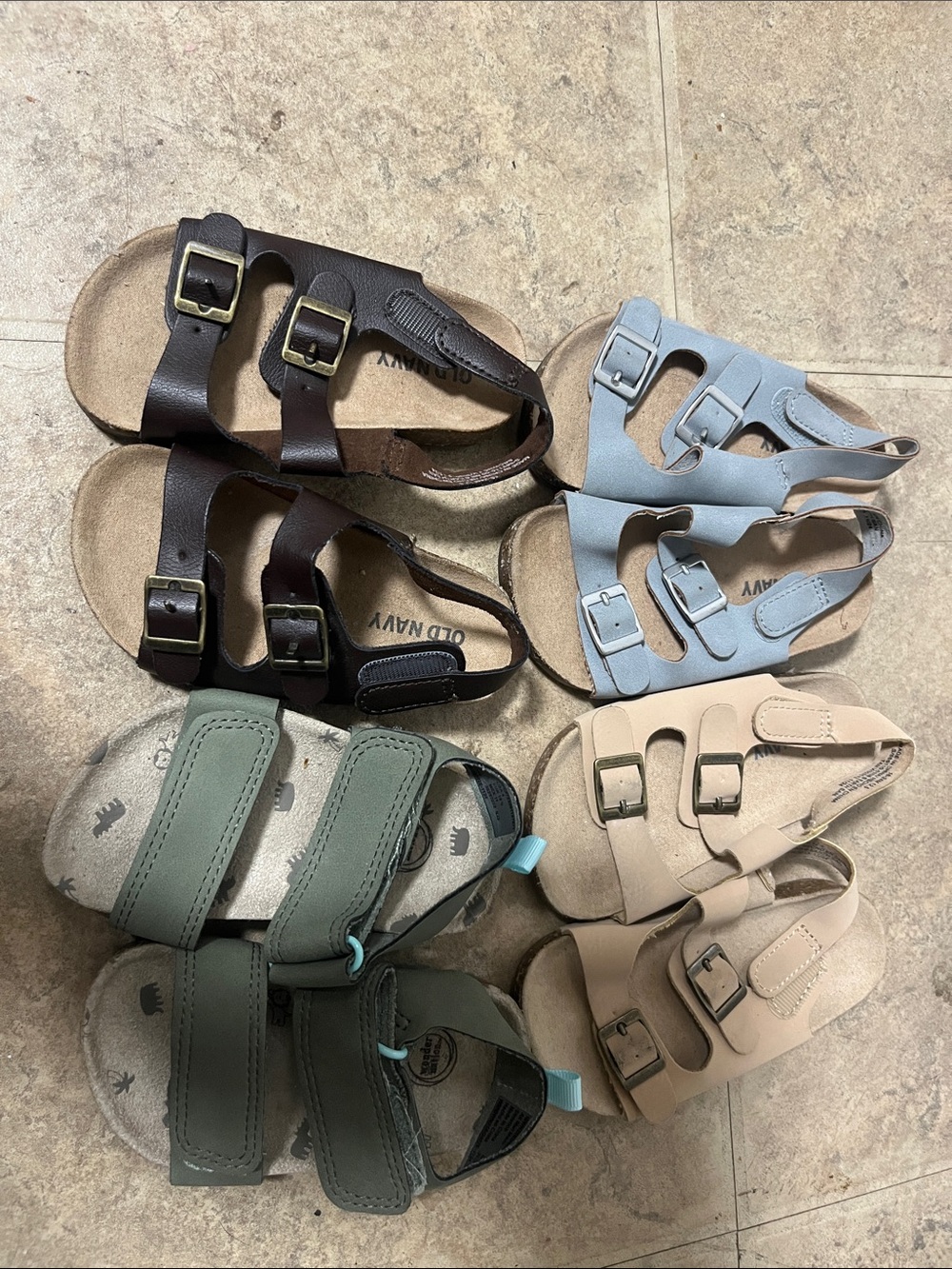 Old Navy Kids Double-Strap Sandals - Brown, Light Blue, Olive, Beige